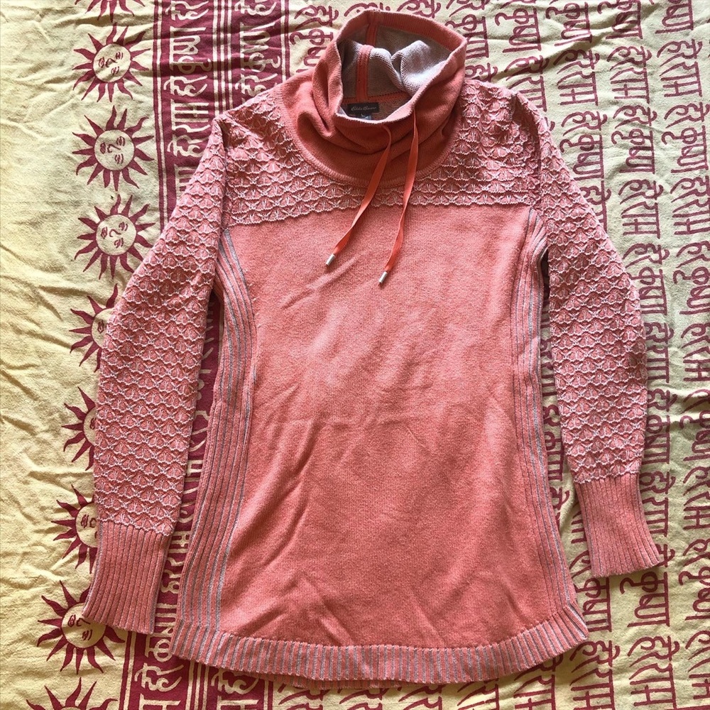 Eddie Bauer Peach Tunic Cowl Neck Sweater